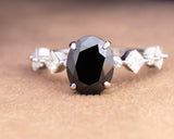 Sandy Oval Black Moissanite Sterling Silver Engagement Ring