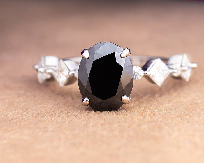 Sandy Oval Black Moissanite Sterling Silver Engagement Ring