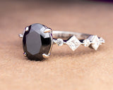 Sandy Oval Black Moissanite Sterling Silver Engagement Ring