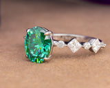 Sandy Oval Green Moissanite Sterling Silver Engagement Ring