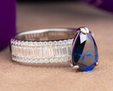 Agatha Pear Blue Moissanite Sterling Silver Engagement Ring