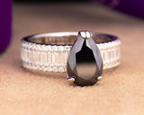 Agatha Pear Black Moissanite Sterling Silver Engagement Ring