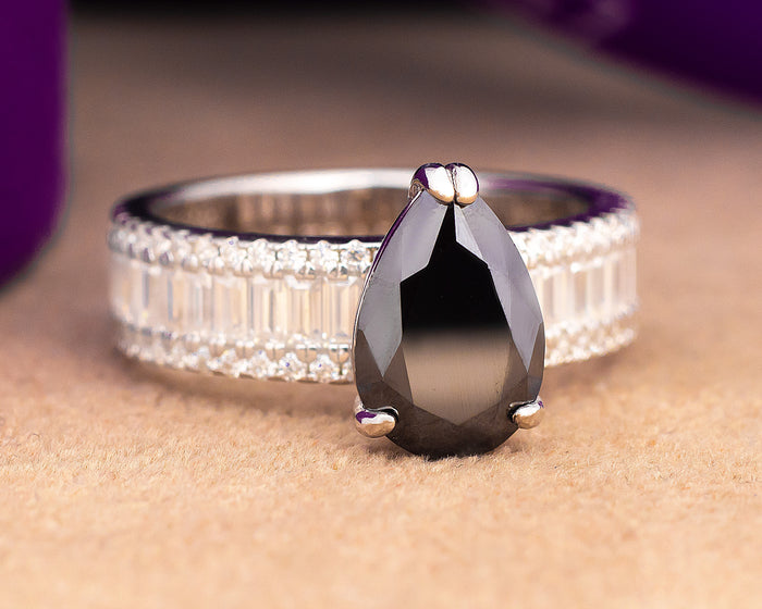 Agatha Pear Black Moissanite Sterling Silver Engagement Ring