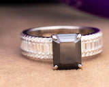 Agatha Emerald Black Moissanite Sterling Silver Engagement Ring