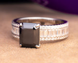 Agatha Emerald Black Moissanite Sterling Silver Engagement Ring