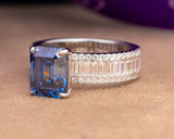 Agatha Emerald Blue Moissanite Sterling Silver Engagement Ring