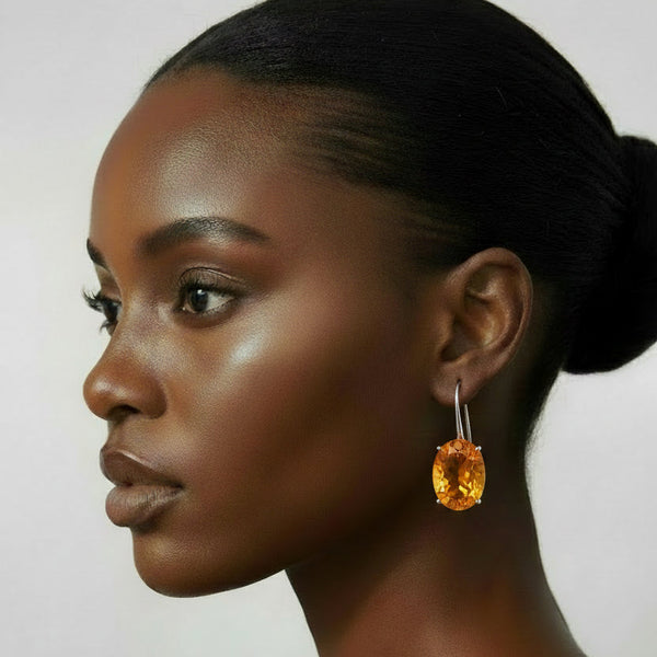 Zina 18Karat White Gold with Amber Gemstone Earring