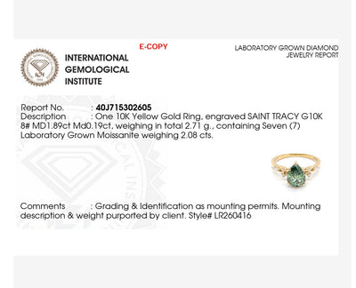 Liliana Pear 10Karat Yellow Gold Green Moissanite Engagement Ring