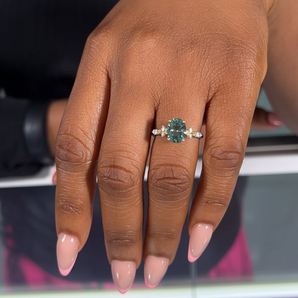 Liliana Oval 10Karat Yellow Gold Green Moissanite Engagement Ring