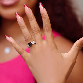 Agatha Emerald Black Moissanite Sterling Silver Engagement Ring