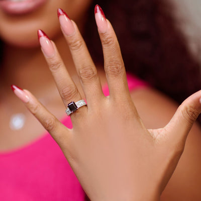 Agatha Emerald Black Moissanite Sterling Silver Engagement Ring