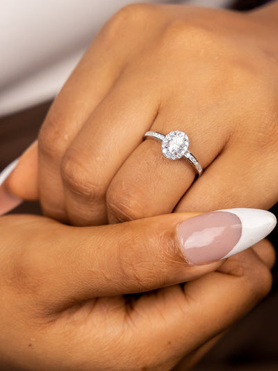 Ebony Oval Moissanite Sterling Silver Engagement Ring