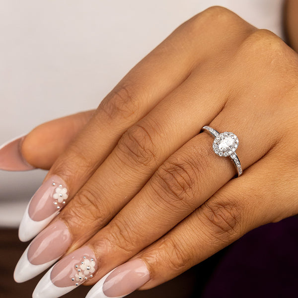 Ebony Oval Moissanite Sterling Silver Engagement Ring