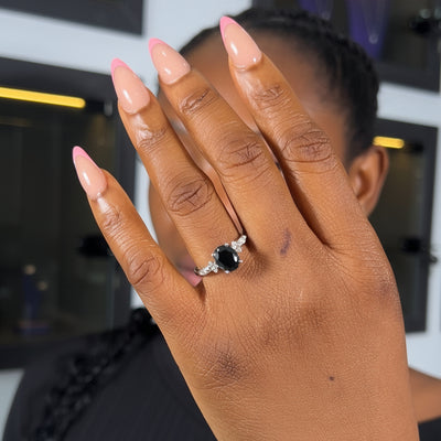 Liliana Oval 10Karat White Gold Black Moissanite Engagement Ring