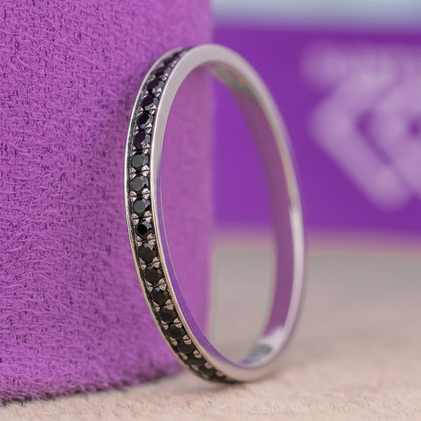 Cheryl 18Karat White Gold with black stone Wedding Band