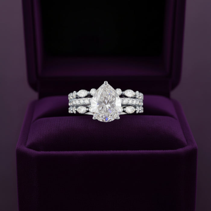 Lizzie Pear 18Karat White Gold Moissanite Engagement Ring