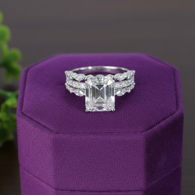 Lizzie Emerald 18Karat White Gold Moissanite Engagement Ring