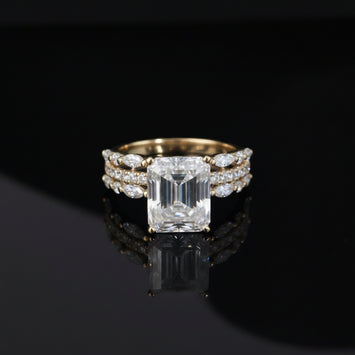 Lizzie Emerald 18Karat Yellow Gold Moissanite Engagement Ring