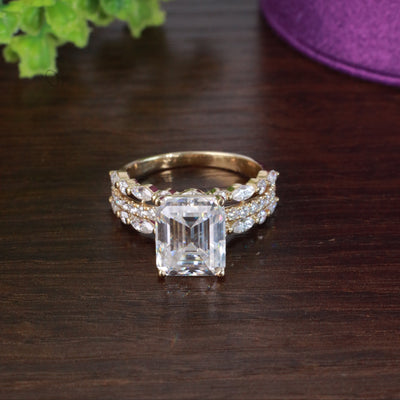 Lizzie Emerald 18Karat Yellow Gold Moissanite Engagement Ring