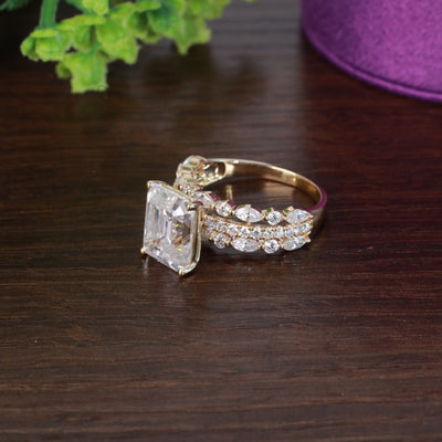 Lizzie Emerald 18Karat Yellow Gold Moissanite Engagement Ring