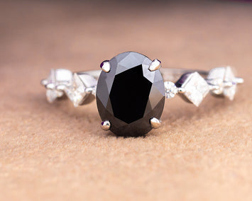 Sandy Oval Black Moissanite Sterling Silver Engagement Ring