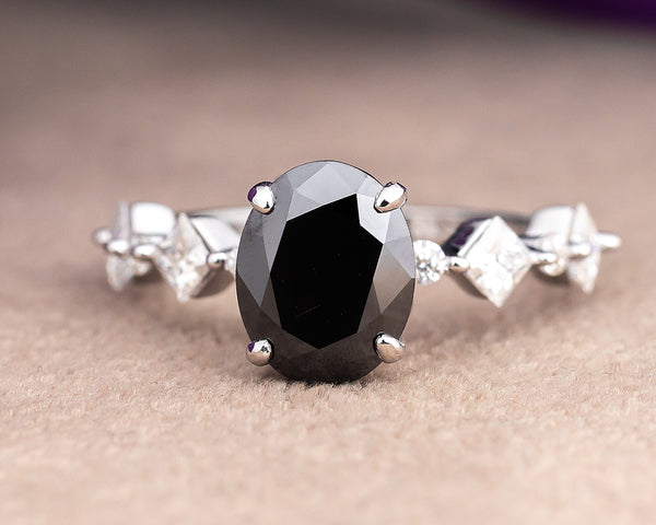 Sandy Oval Black Moissanite Sterling Silver Engagement Ring