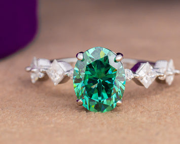 Sandy Oval Green Moissanite Sterling Silver Engagement Ring