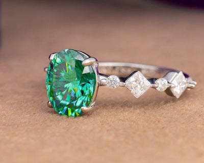 Sandy Oval Green Moissanite Sterling Silver Engagement Ring