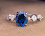 Sandy Oval Blue Moissanite Sterling Silver Engagement Ring