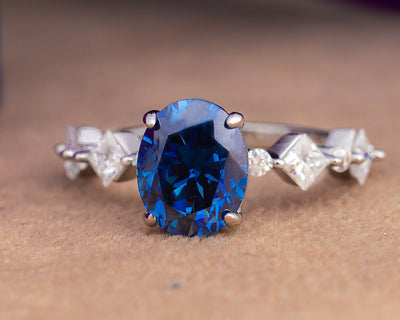 Sandy Oval Blue Moissanite Sterling Silver Engagement Ring
