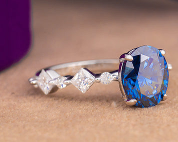 Sandy Oval Blue Moissanite Sterling Silver Engagement Ring