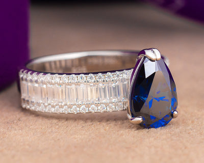 Agatha Pear Blue Moissanite Sterling Silver Engagement Ring