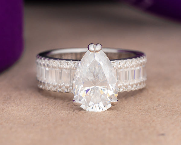 Agatha Pear Moissanite Sterling Silver Engagement Ring