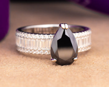 Agatha Pear Black Moissanite Sterling Silver Engagement Ring