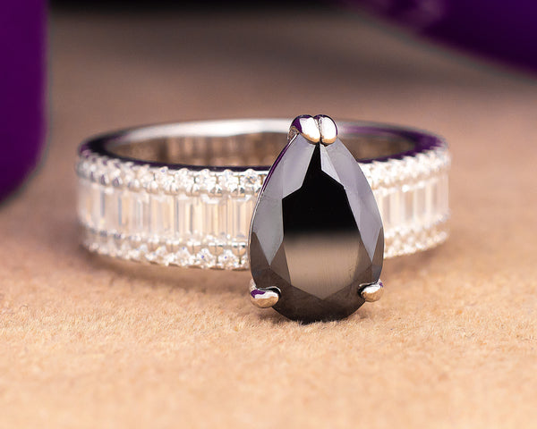 Agatha Pear Black Moissanite Sterling Silver Engagement Ring