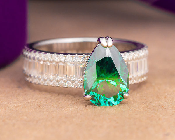 Agatha Pear Green Moissanite Sterling Silver Engagement Ring