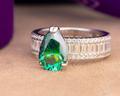 Agatha Pear Green Moissanite Sterling Silver Engagement Ring