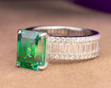 Agatha Emerald Green Moissanite Sterling Silver Engagement Ring