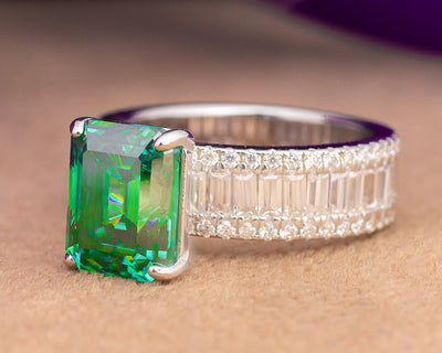 Agatha Emerald Green Moissanite Sterling Silver Engagement Ring