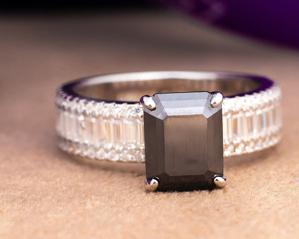 Agatha Emerald Black Moissanite Sterling Silver Engagement Ring