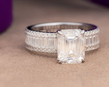 Agatha Emerald Moissanite Sterling Silver Engagement Ring