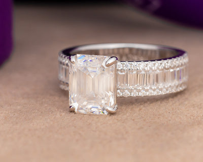 Agatha Emerald Moissanite Sterling Silver Engagement Ring