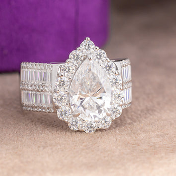 Adriana Pear Moissanite Sterling Silver Engagement Ring