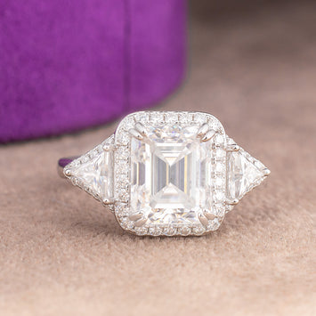 Zahra Emerald Moissanite Sterling Silver Engagement Ring
