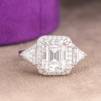 Zahra Emerald Moissanite Sterling Silver Engagement Ring