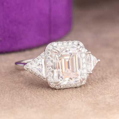 Zahra Emerald Moissanite Sterling Silver Engagement Ring