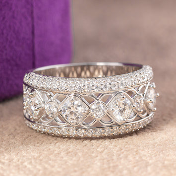 Sana Moissanite Sterling Silver Wedding Band