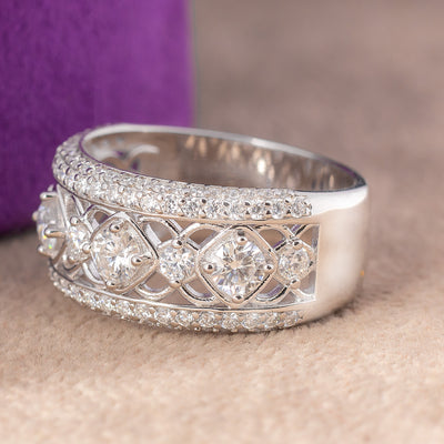 Sana Moissanite Sterling Silver Wedding Band