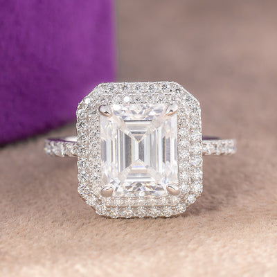 Lisa Emerald Moissanite Sterling Silver Engagement Ring
