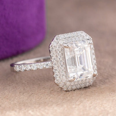 Lisa Emerald Moissanite Sterling Silver Engagement Ring